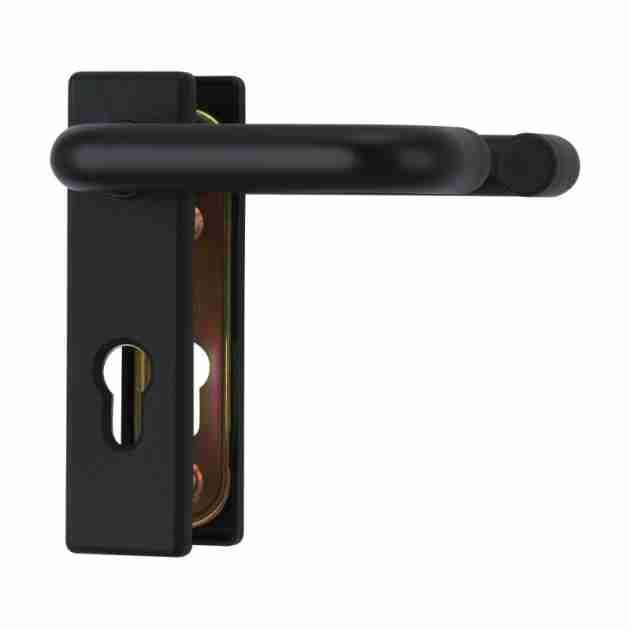 Mâner ușă exterior ABUS KFG antifoc, cu șild pentru cilindru, mâner – mâner, negru, 72 x 46 mm